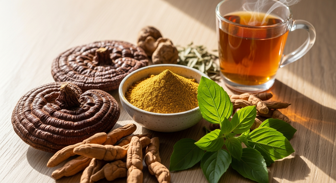 Adaptogens for stress: ashwagandha, rhodiola, reishi benefits. How adaptogenic herbs regulate cortisol, energy, and blood sugar with glucose monitoring.