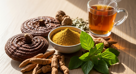 Adaptogens for stress: ashwagandha, rhodiola, reishi benefits. How adaptogenic herbs regulate cortisol, energy, and blood sugar with glucose monitoring.