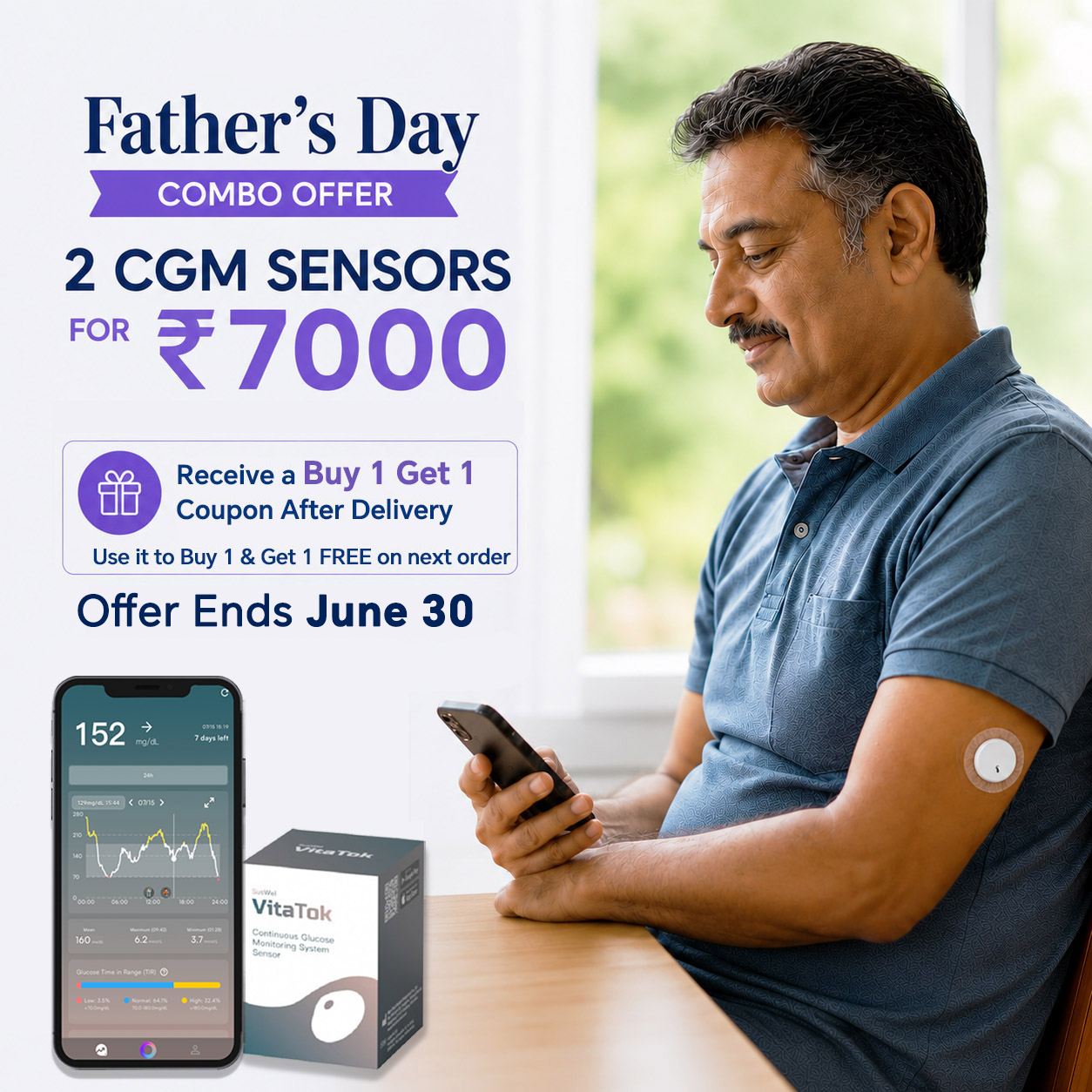🎁 Father's Day Special: 2 VitaTok CGM  for ₹7000 + Buy 1 Get 1 Free Coupon for Your Next Order